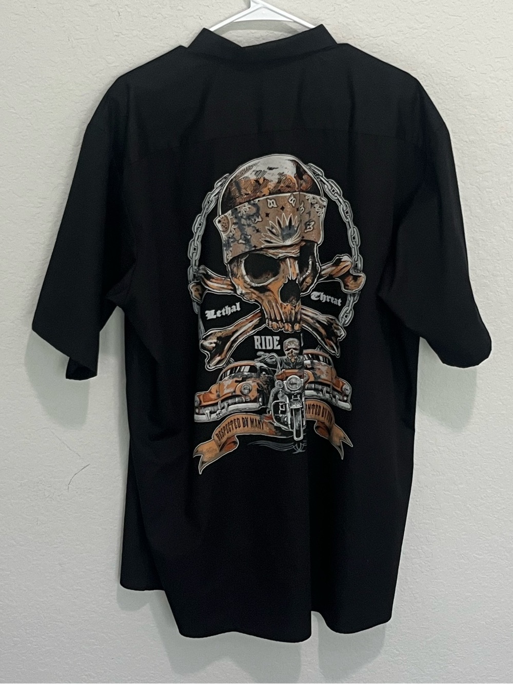 Lethal Threat Button Up Work Shirt Men's Size 2XL Black Short Sleeve Skull